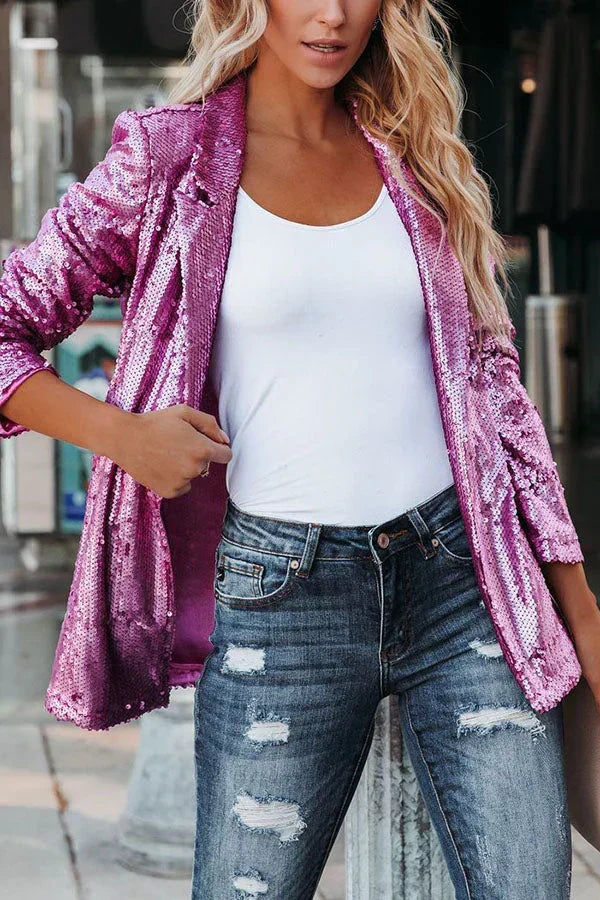Women's Sequin Lapel Blazer for Dazzling Evening Wear