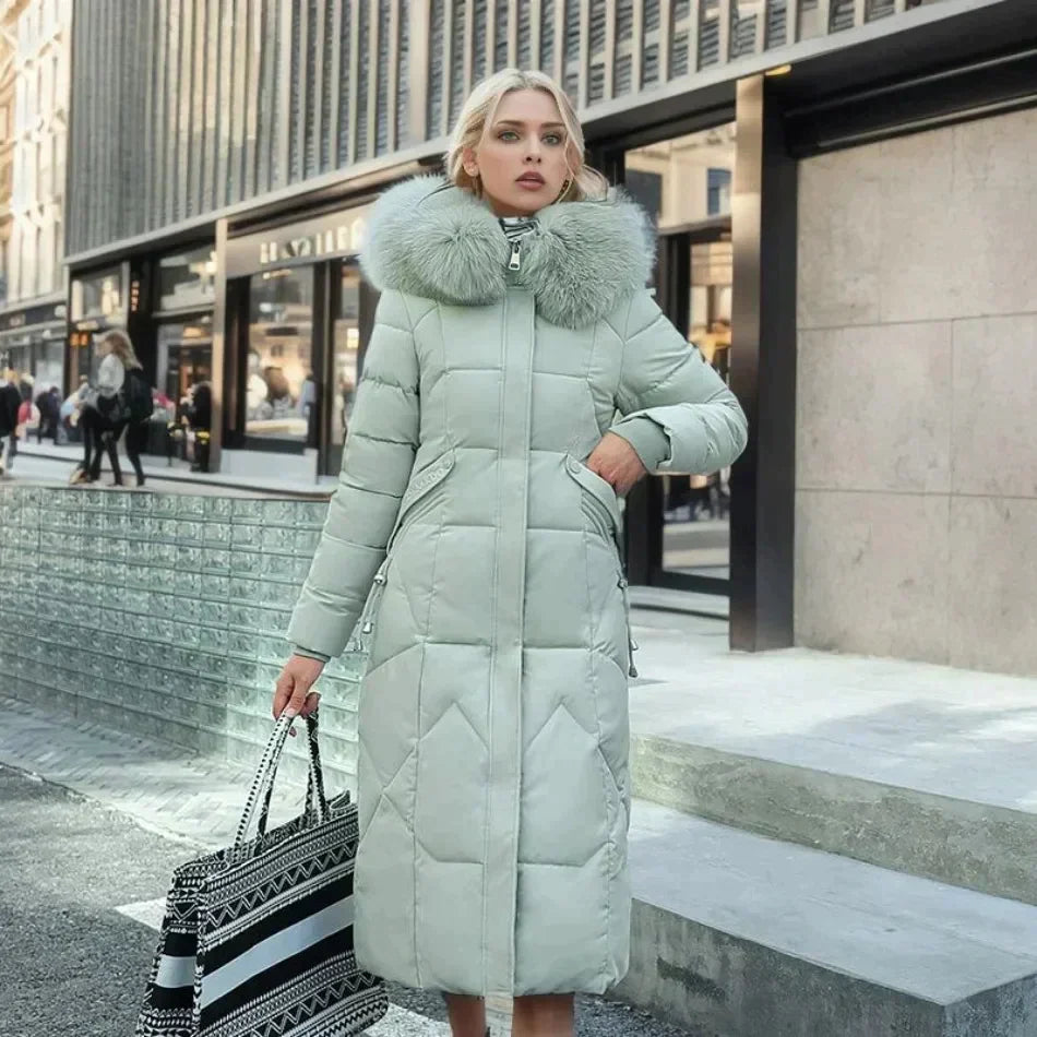 Marguerite Elegant Long Down Jacket with Fur, view 7 - Elena Harper