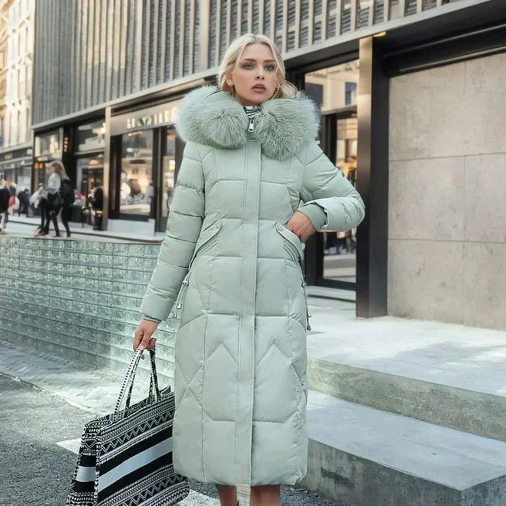 Marguerite Elegant Long Down Jacket with Fur, view 7 - Elena Harper