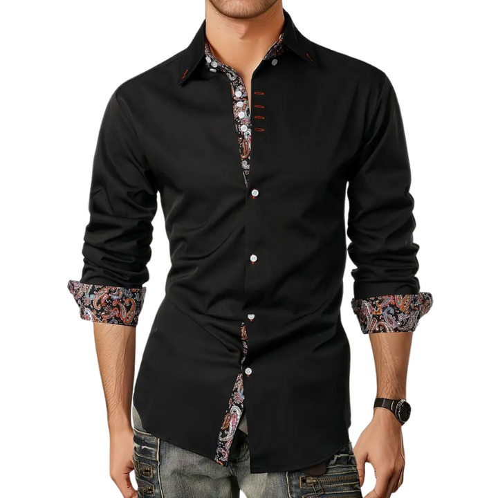 Men's Tailored Shirt with Subtle Printed Accent Trim