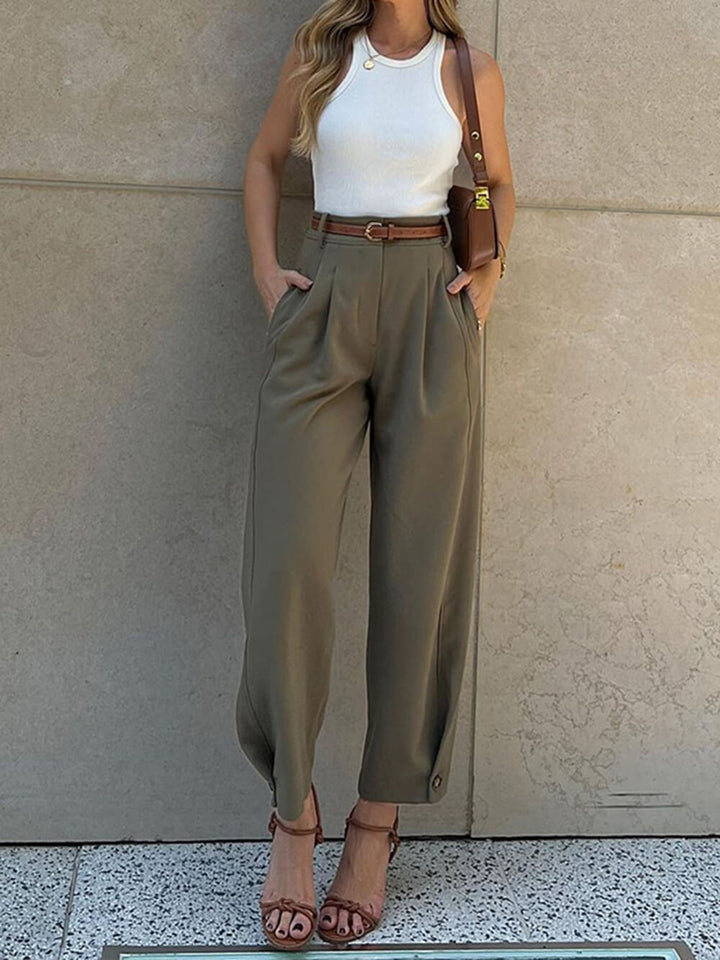Catia - High-waisted Tailored Pants with Adjustable Drawstring
