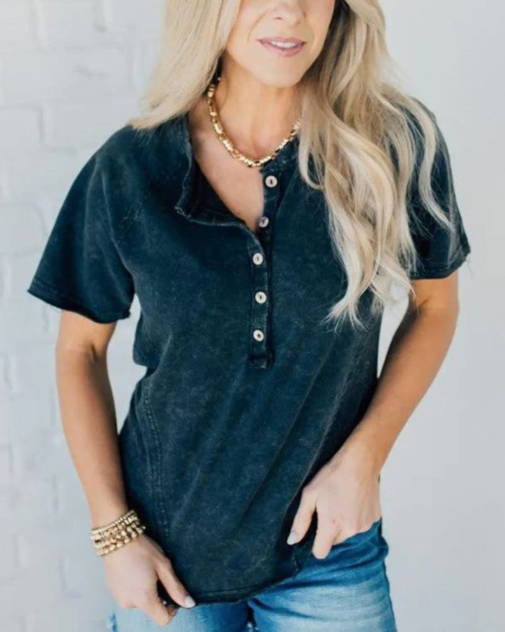 Positano Washed Button T-shirt - Elena Harper