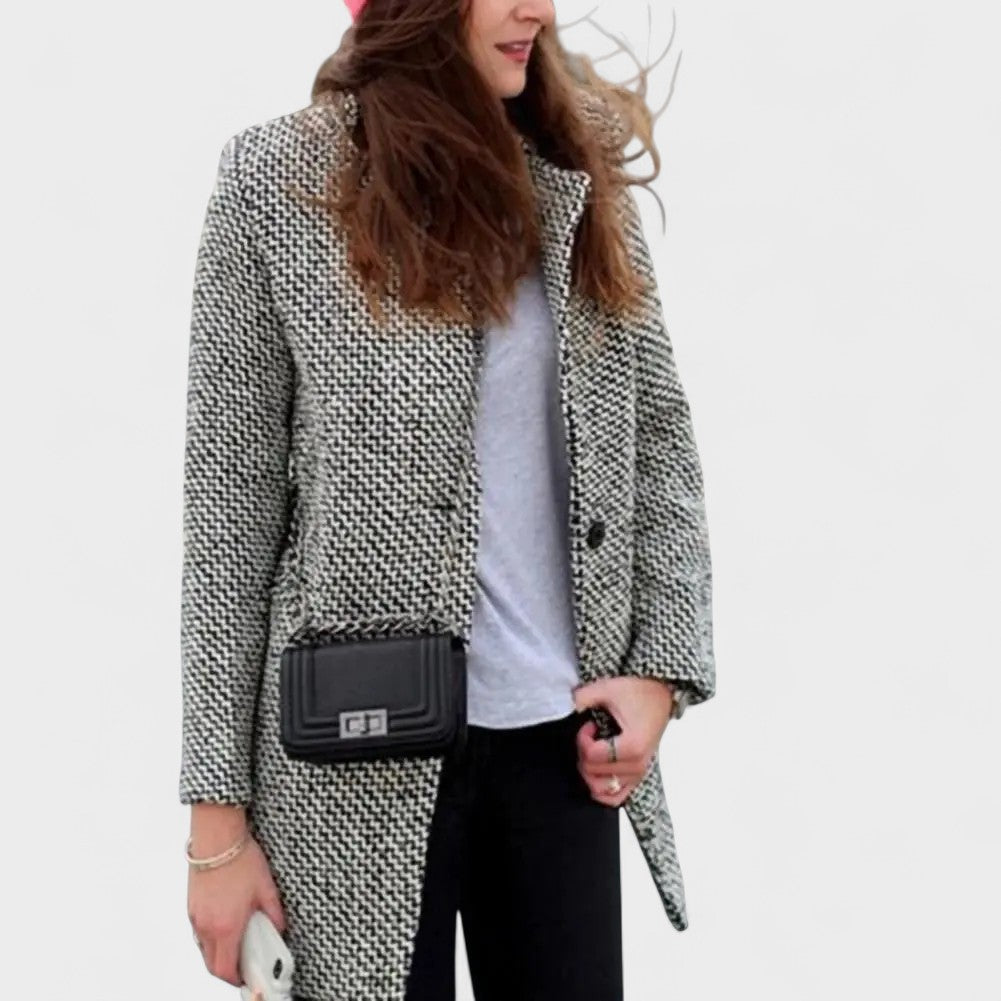 Women's Houndstooth Coat – Elegant Double-Breasted Coat