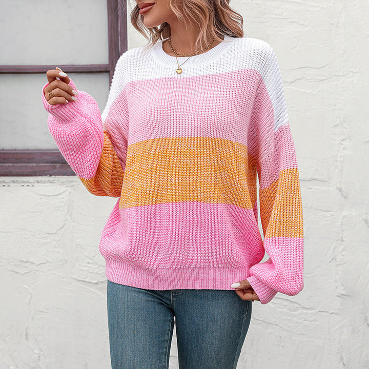 Casual Color Block Knit Pullover