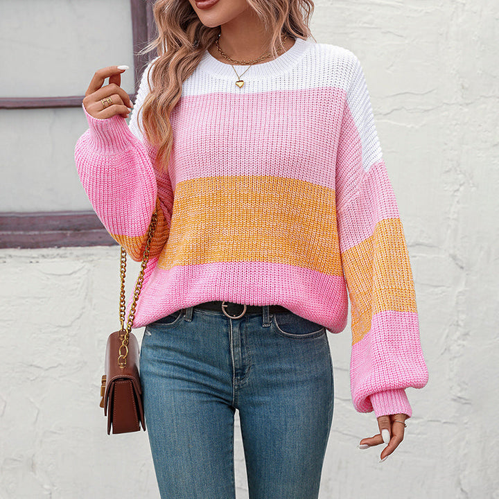 Casual Color Block Knit Pullover
