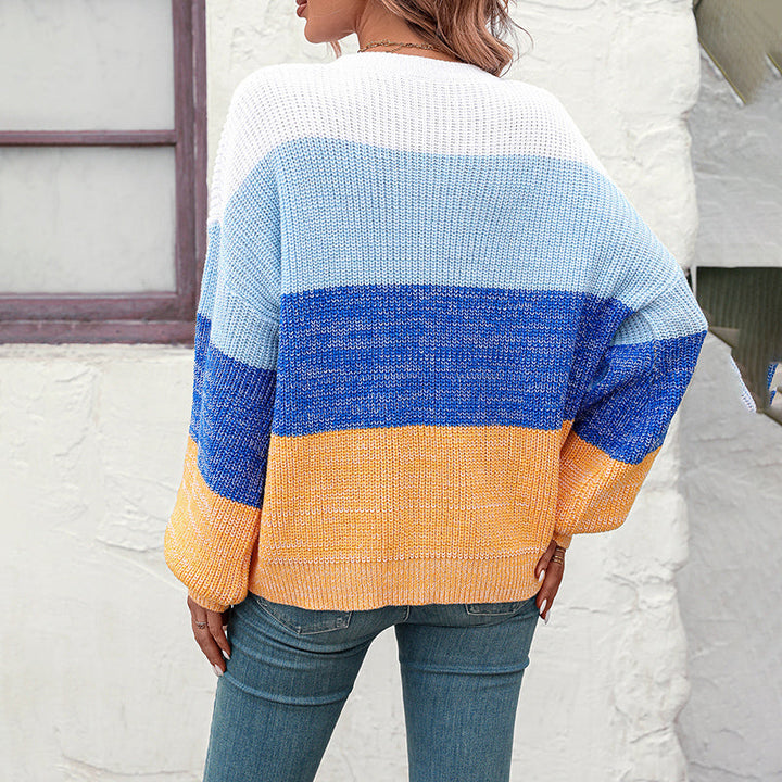 Casual Color Block Knit Pullover