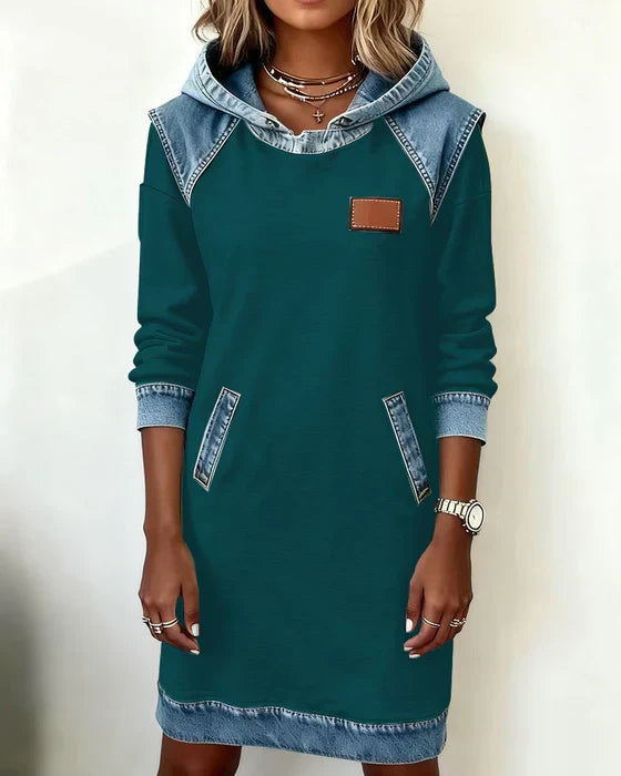 Lunariae Casual Contrast Hoodie Dress - Elena Harper
