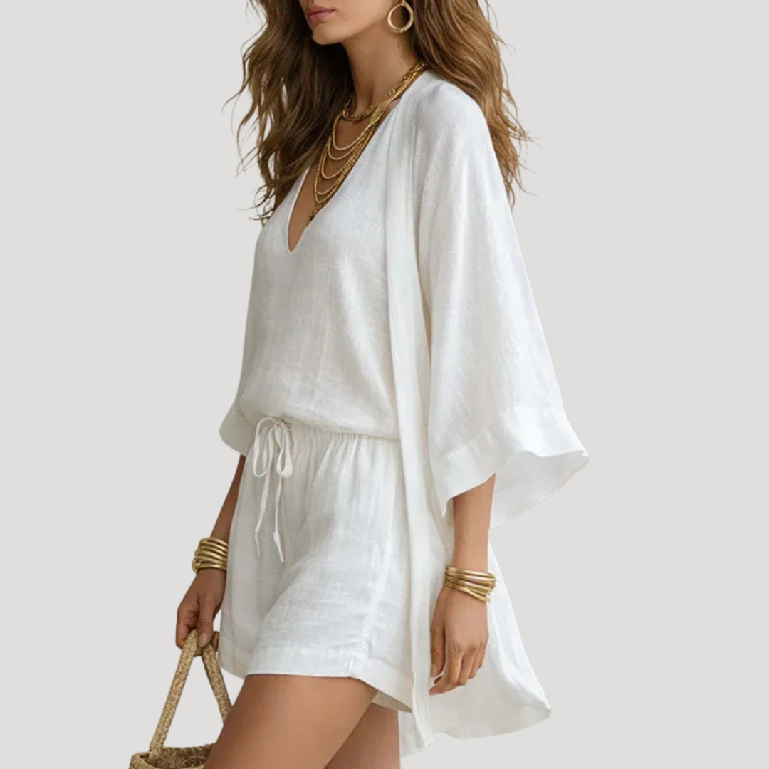 Bohemian Women's Shorts and Flowing Kimono Set