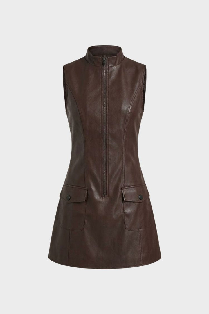Women's Sleeveless Zip Dress Pocket Details - Elena Harper