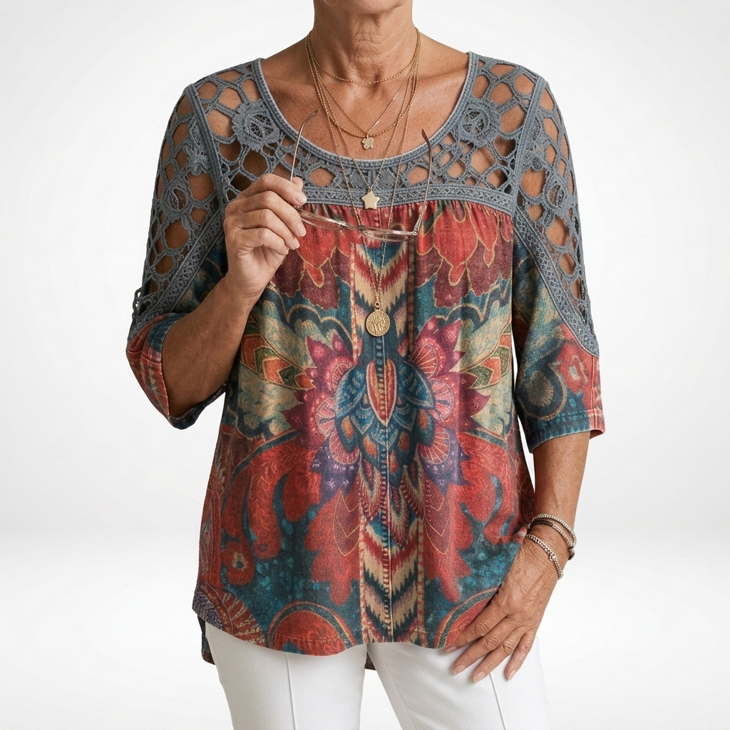 BLOUSE WITH ETHNIC PRINT FOR WOMEN