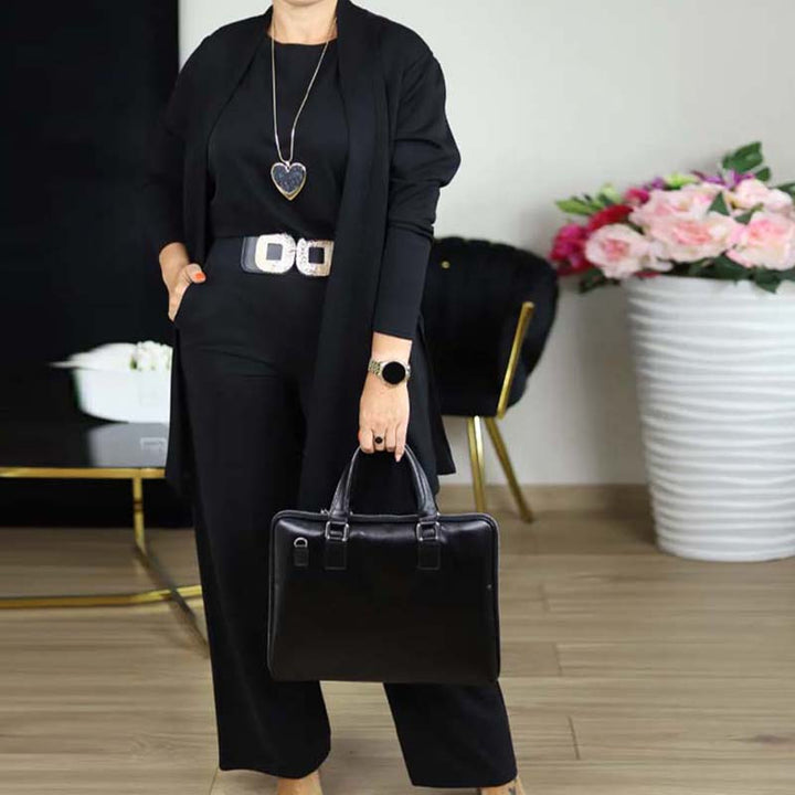 Dorren Elegant 3-Piece Set With Long Cardigan, Top & Pant - Elena Harper