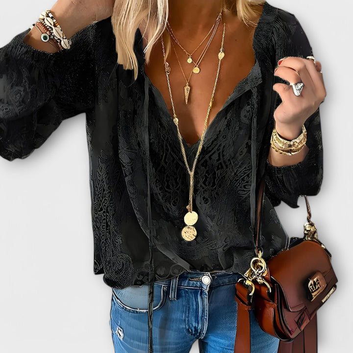 Victoria Women's Boho V Neck Long Sleeve Casual Top - Elena Harper