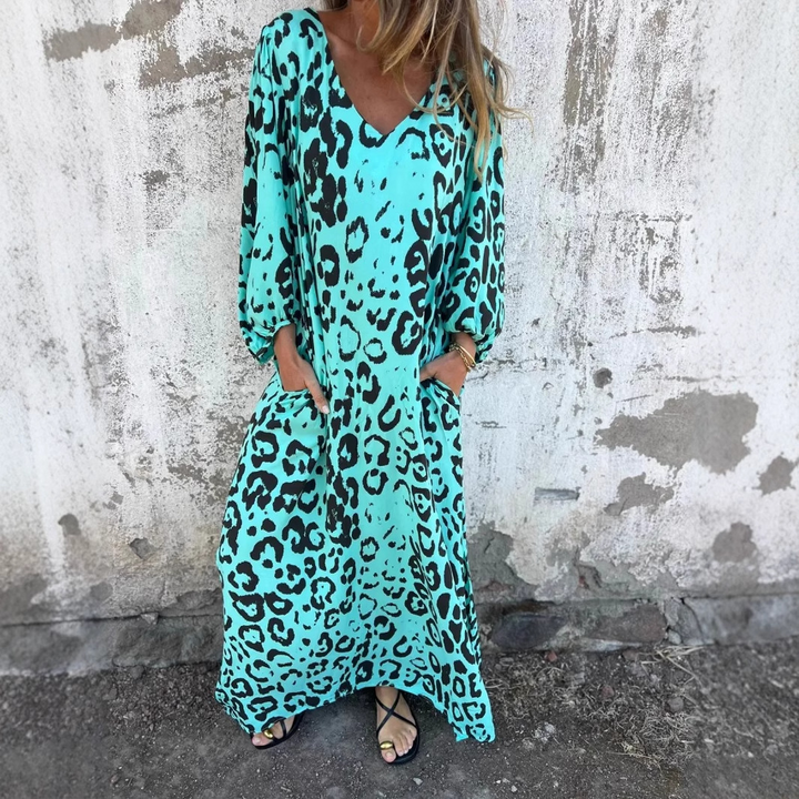 Denise Leopard Print Dress, view 3 - Elena Harper