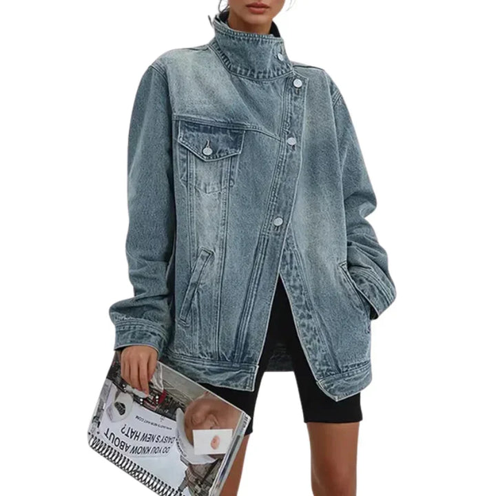 Clessa Asymmetrical City Jacket with Button Details, view 2 - Elena Harper