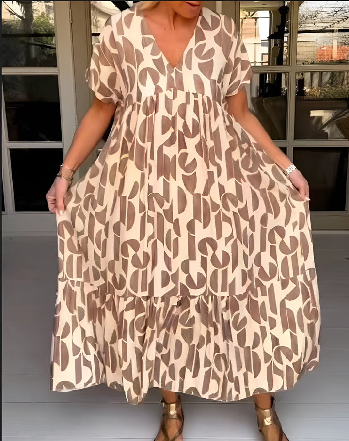Colette Flowing Dress with V-Neck, view 3 - Elena Harper