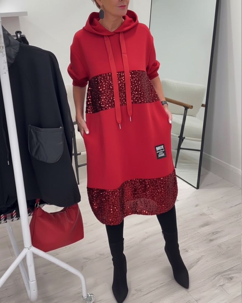 Mansherry Trendy Patchwork Hooded Dress - Elena Harper