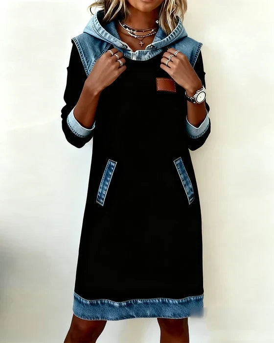 Lunariae Casual Contrast Hoodie Dress - Elena Harper