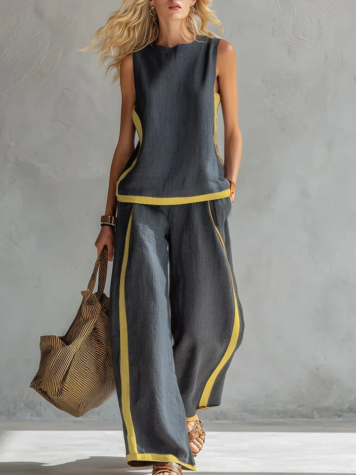 Women's Elegant Two-Piece Linen Blend Set