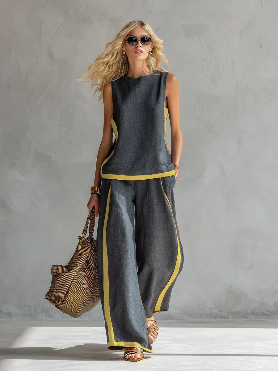 Women's Elegant Two-Piece Linen Blend Set