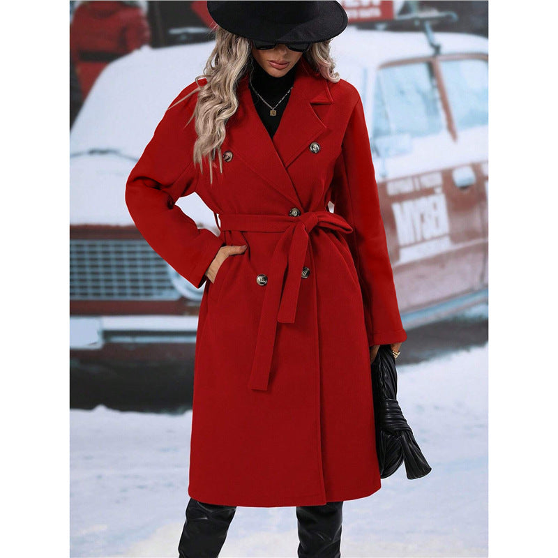 Chic Women's Trench Coat – Double-Breasted, Beige Water-Repellent, Perfect for Spring and Autumn