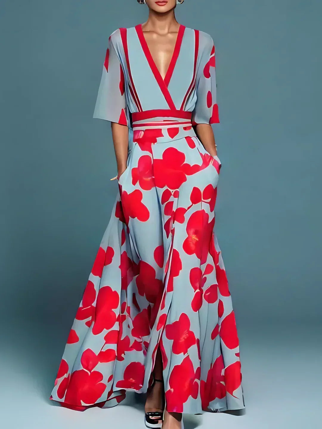 Amira Elegant Floral Wallet Dress - Elena Harper