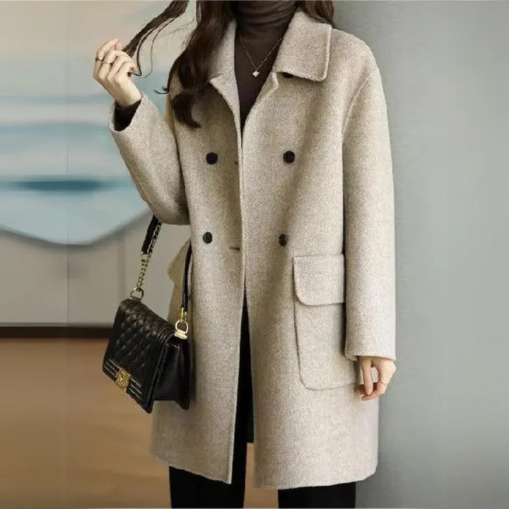 Ladies Long Wool Coat – Chic Fit with Button Closure, Ideal for Autumn and Winter