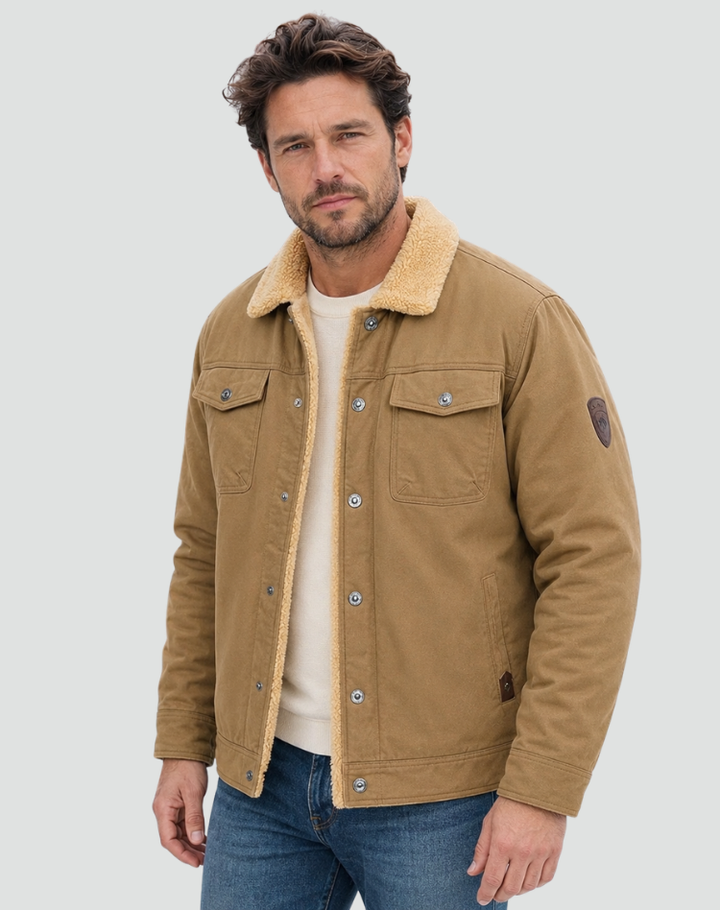 Sherpa Fleece Jacket Men Lined Snap Buttons Chest Pockets