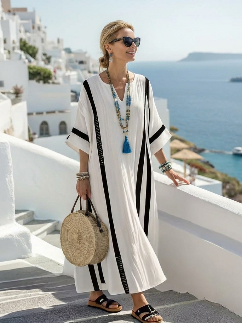 Elvienne Short Sleeve Color Block Striped Maxi Dress - Elena Harper