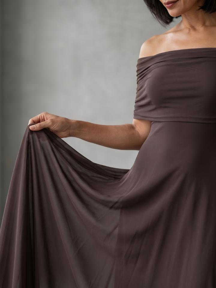 Women's Elegant Off Shoulder Draped Midi Dress