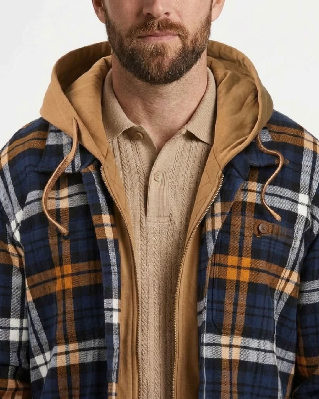 Plaid Hooded Zip Jacket For Men