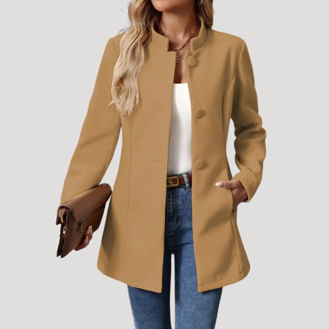 Women's Buttoned Coat with High Collar