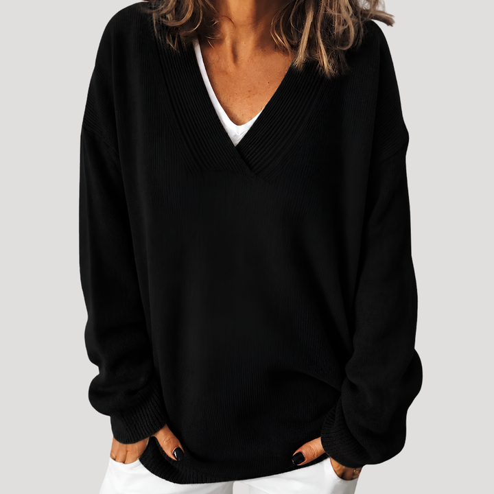 Women's Deep V-Neck Pullover with Long Sleeves