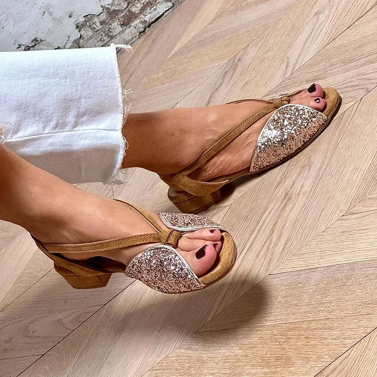 Women's Low Glitter Strappy Sandals