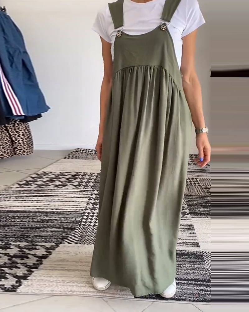 Elegant Maxi Overall Dress for Women Chic Casual Fluid Sleeveless Style, view 7 - Elena Harper