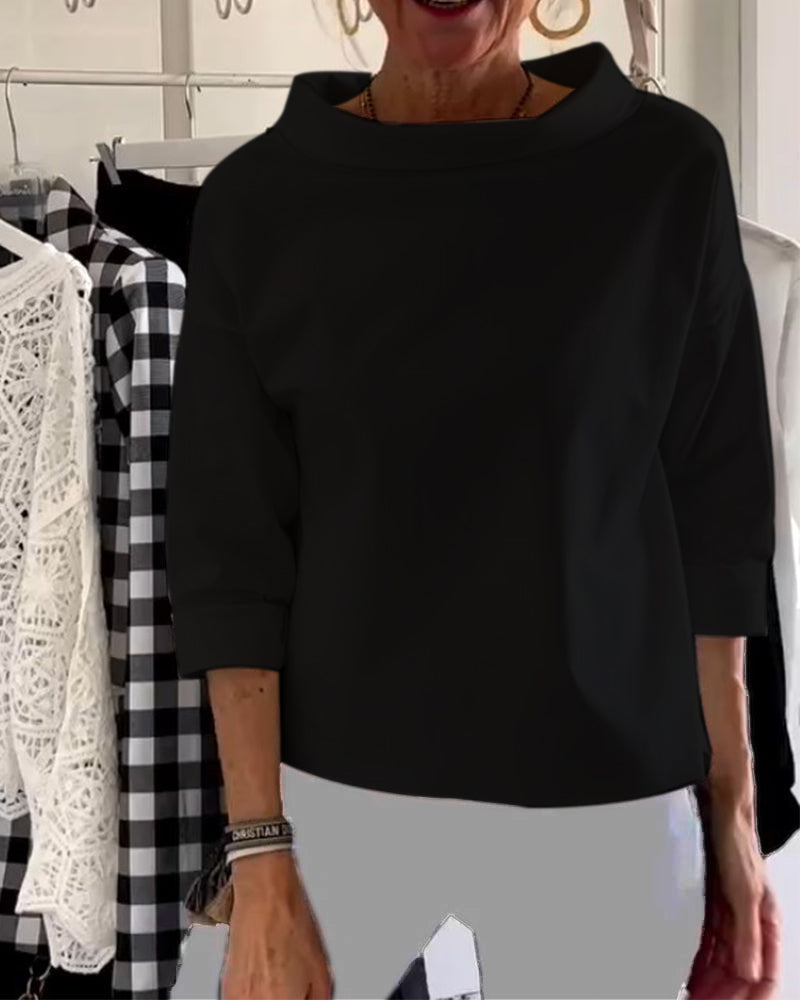 Women's Elegant 3/4 Sleeve Collared Blouse Top