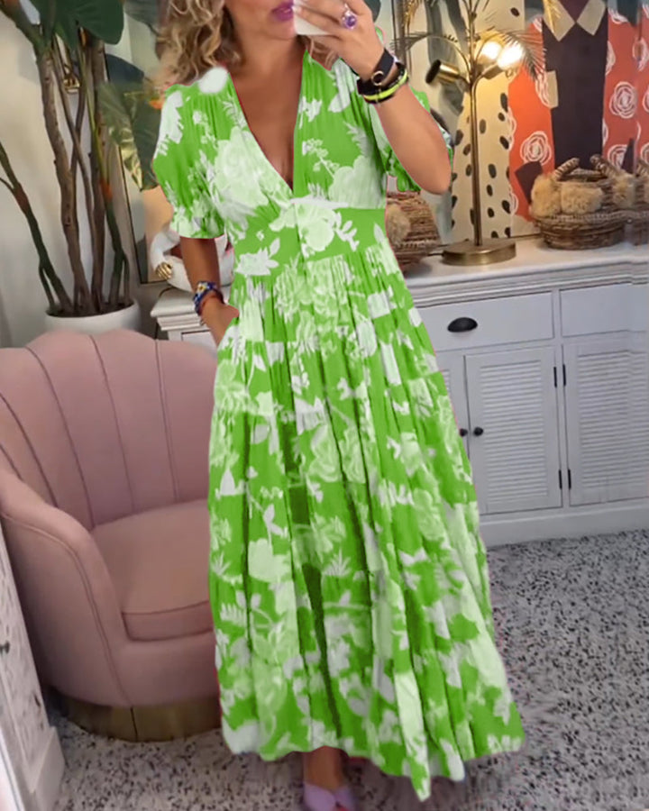 Catrisa ~ V-Neck Floral Pocket Dress - Elena Harper