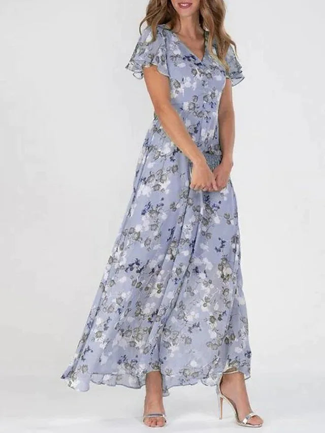 Lillian Floral V-Neck Maxi Dress - Elena Harper