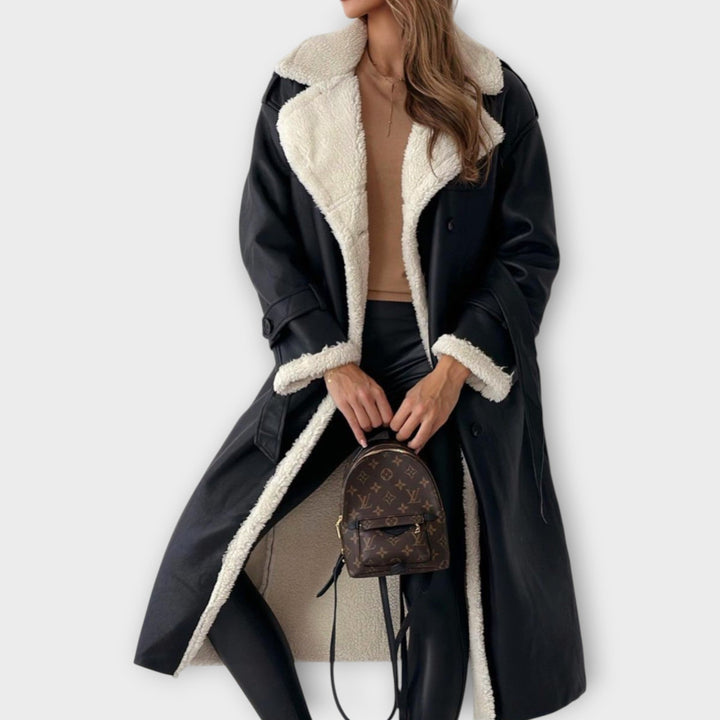 Double Breasted Sherpa Lined Trench Coat - Elena Harper