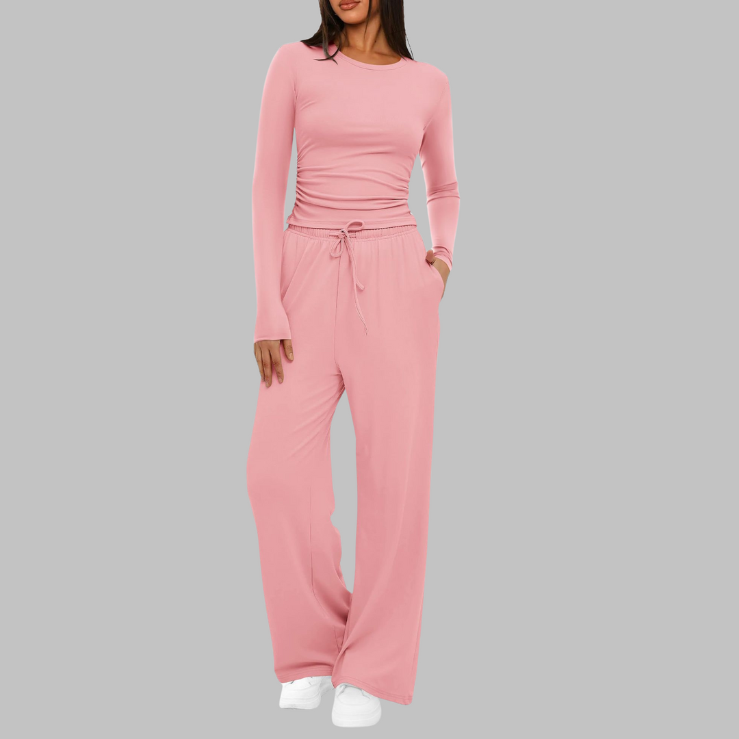 BELLE Casual Long Sleeve Top and Wide Leg Pants Set - Elena Harper