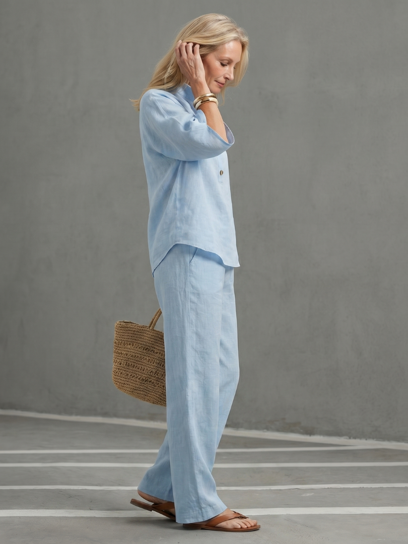Women's Relaxed Button Front Tunic and Trouser Set