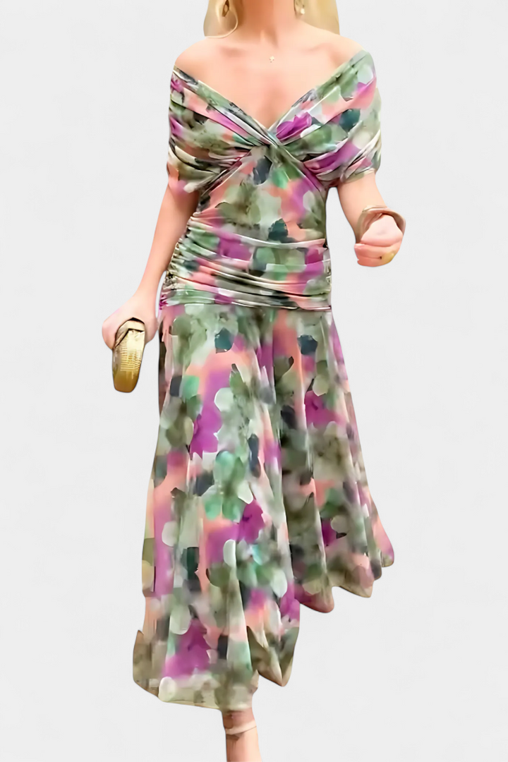 Long Floral Dress Alondra with V-Neck - Elena Harper