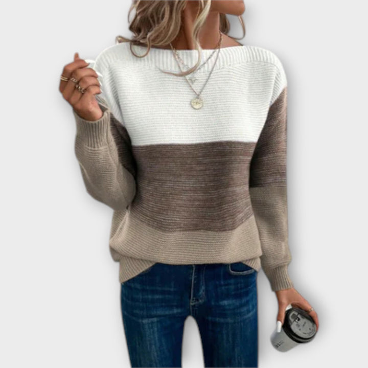 Elisabet | Patchwork Knit Sweater with Color Block Panels for Women