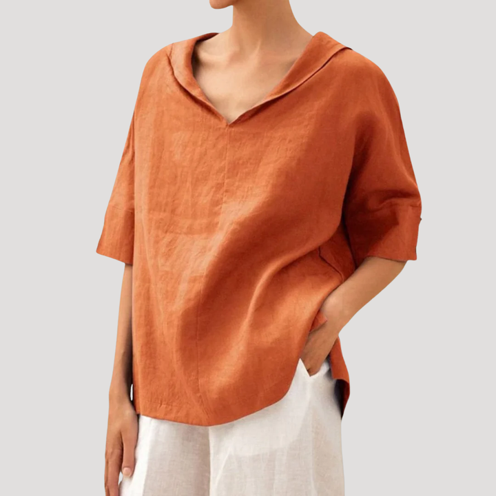 Loose and Flowing Linen Blouse with Short Sleeves