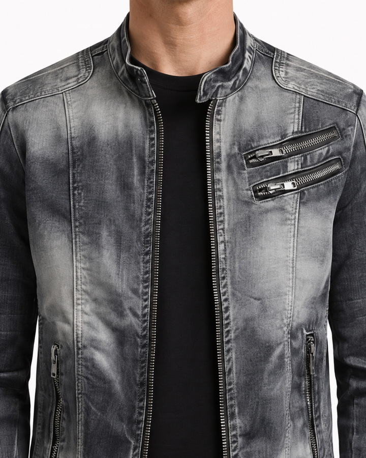 Fitted Denim Jacket with Worn Effect for Men