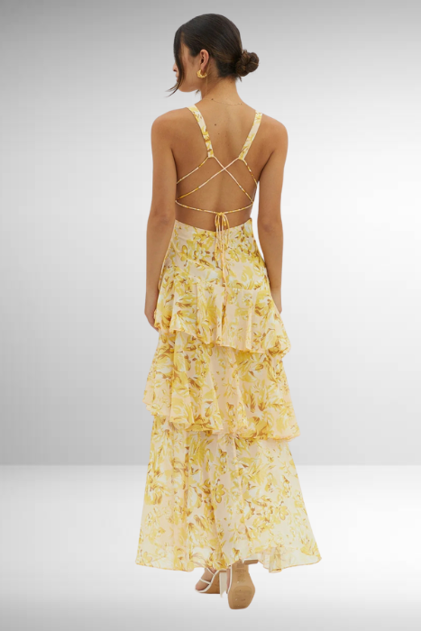 Women's Elegant V-Neck Tiered Maxi Dress