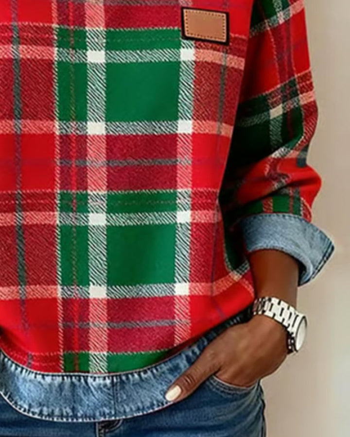 Blue | Sweatshirt with Checkered Patchwork