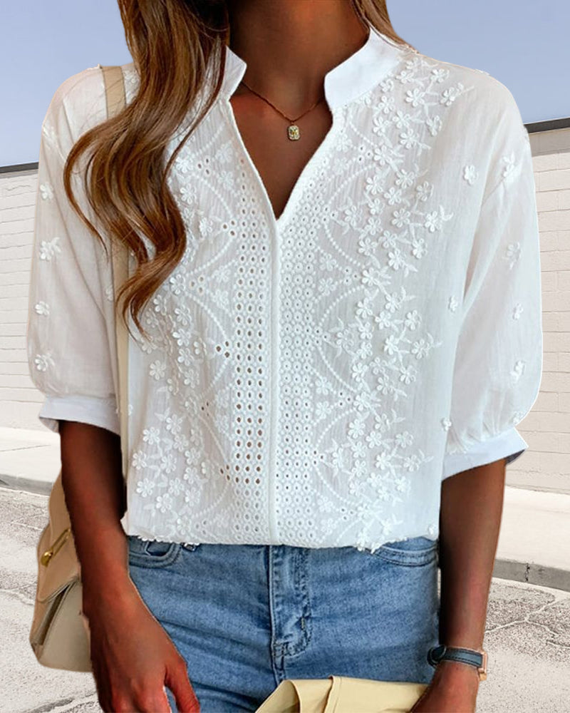 Xavier Women’s Summer V Neck Puff Sleeve Blouse - Elena Harper