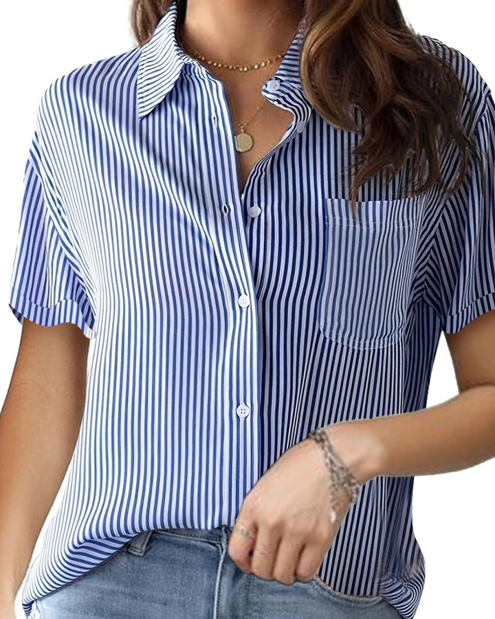 Blouse with Short Sleeves and Stripe Pattern for Women