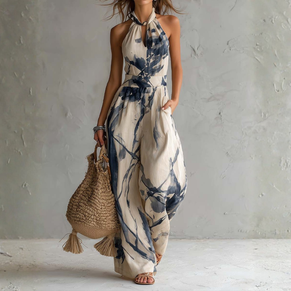 Symia Elegant Jumpsuit with Artistic Prints - Elena Harper