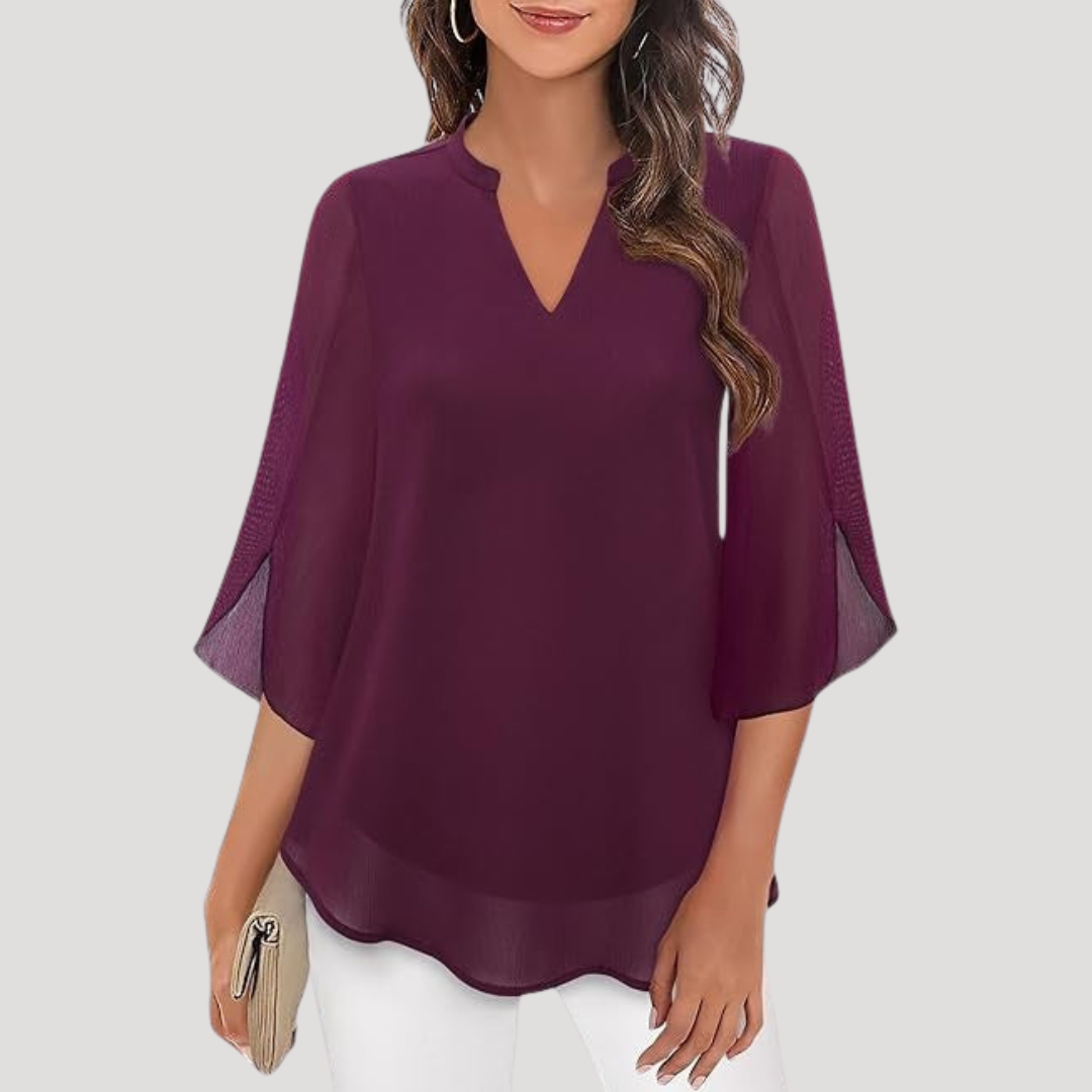 Women's Elegant V-Neck Blouse with Flared Sleeves